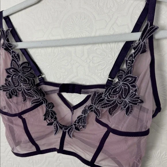 Thistle & Spire Meadow Bralette Sheer Mesh Bralette Purple Lace Strappy Large - Picture 5 of 7